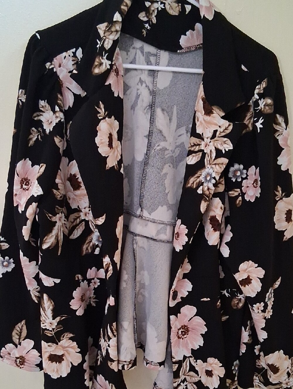 SHEIN Black Blazer Jacket with Pink Floral Print